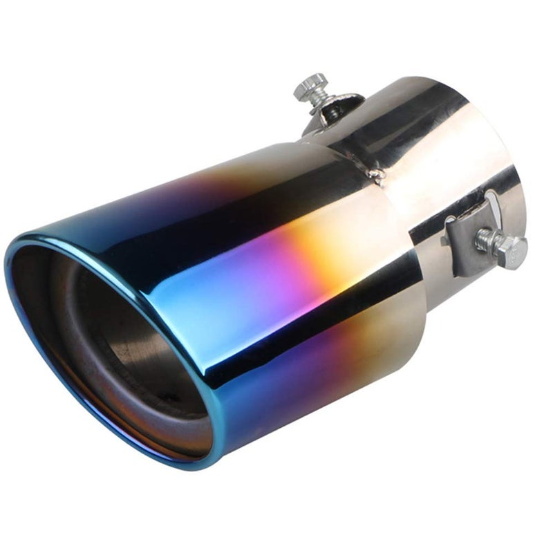 idain Universal Curved Type Stainless Steel Bolt-On Car Exhaust Tail Muffler Tip Pipes Fit Pipes Diameter 1.5" to 2.1",Blue Burnt - Image 1